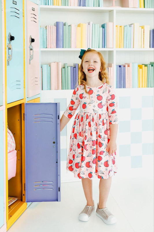 Star Student 3/4 Sleeve Pocket Twirl Dress