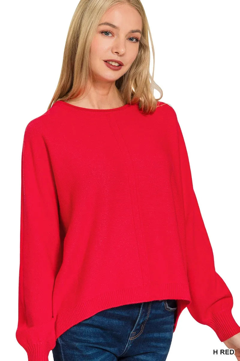 Zenana Viscose Front Seam Round-Neck Sweater