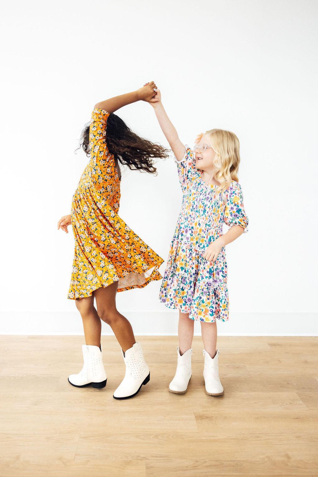 Fall Floral 3/4 Sleeve Pocket Twirl Dress