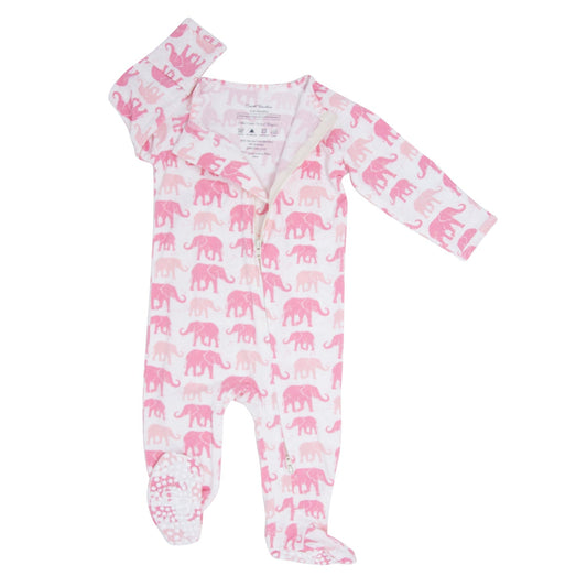 Pink Elephant Zipper Footie