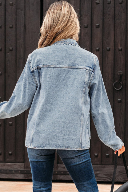 Brooklyn Scallop Trim Button Up Denim Jacket