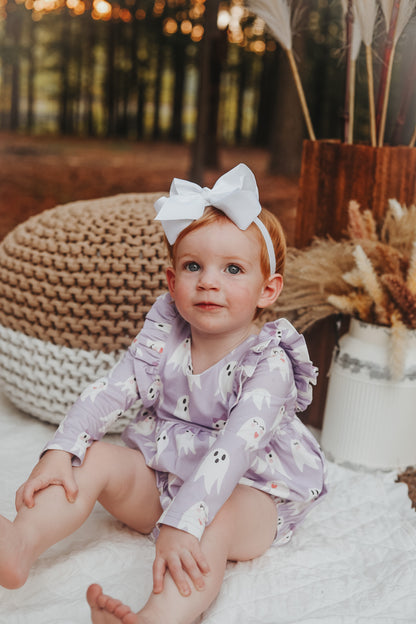Leah Romper in Purple Girly Ghost | Baby Bubble