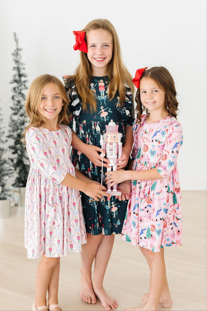 Sugarplum Fairy 3/4 Sleeve Pocket Twirl Dress