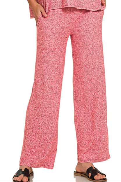 Zenana Soft Melange Short Sleeve Tee & Long Pants Set