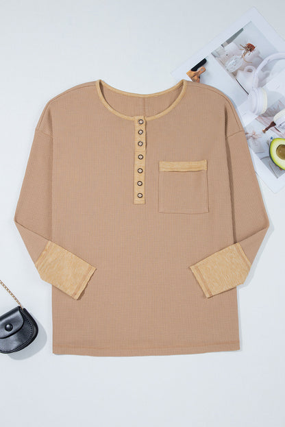 Blake Waffle Textured Tunic Henley Top with Slits