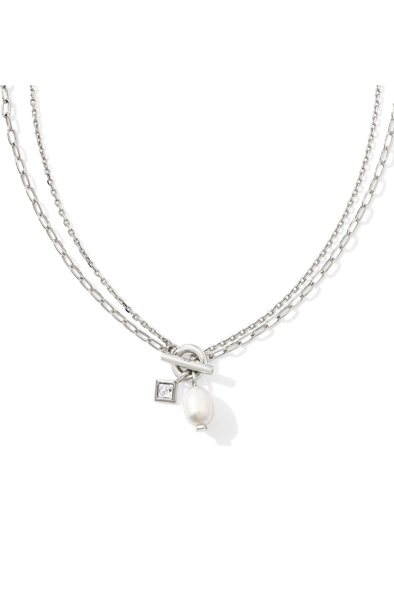 Eve Chain Multi Strand Necklace - Rhodium White Pearl