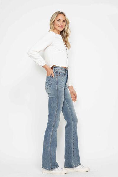 Judy Blue Full Size Tummy Control Back Embroidered Pocketed Bootcut Jeans Plus Size