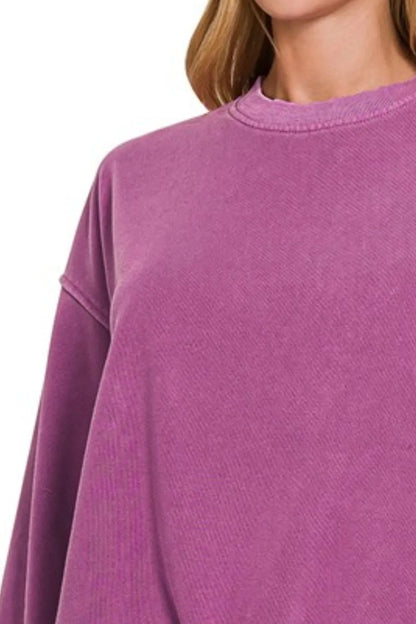 Zenana Soft Fleece Pigment Dye Round-neck Sweatshirts