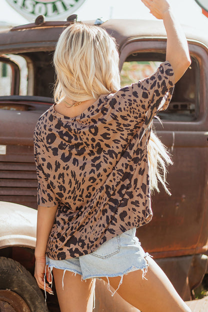 Zoey Leopard Print Half Sleeve Oversized Top