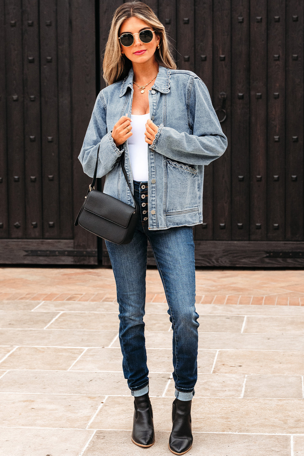 Brooklyn Scallop Trim Button Up Denim Jacket