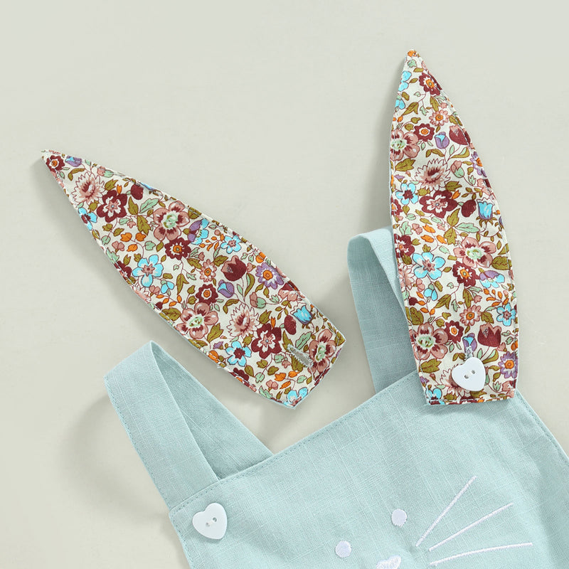 RTS: Linen Onesie Bunny Tail with Floral Removeable Ears