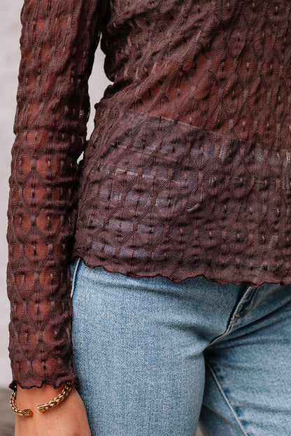 Ruth Sheer Mesh Patterned Lettuce Trim Top