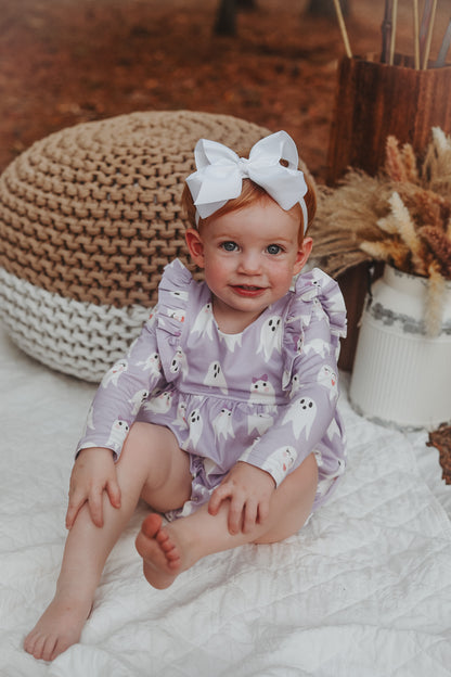 Leah Romper in Purple Girly Ghost | Baby Bubble
