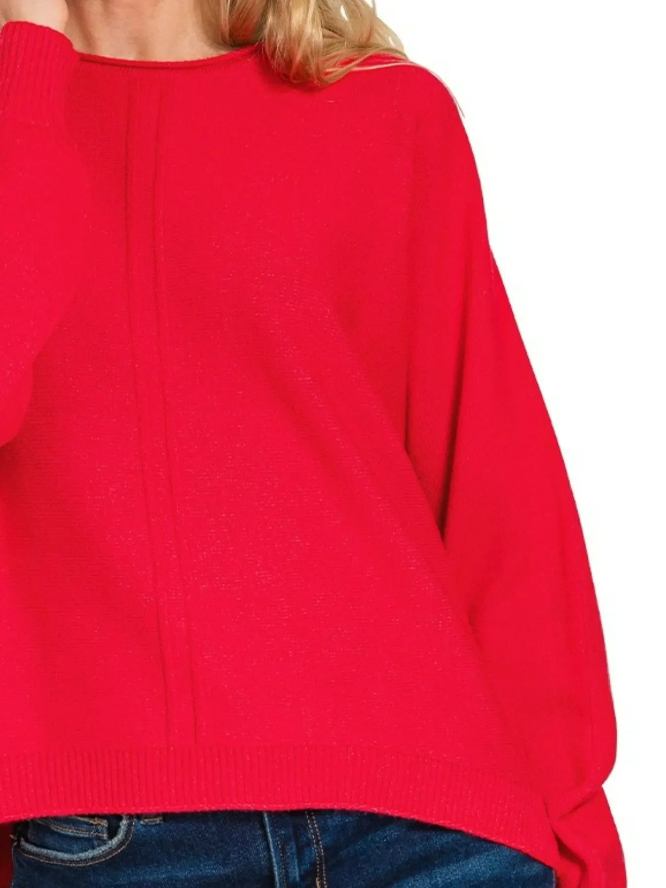 Zenana Viscose Front Seam Round-Neck Sweater