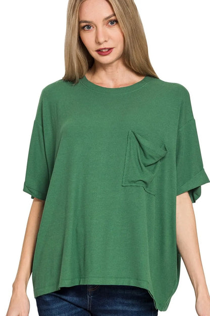 Zenana Oversized Ribbed Round Neck Short Sleeve Tee