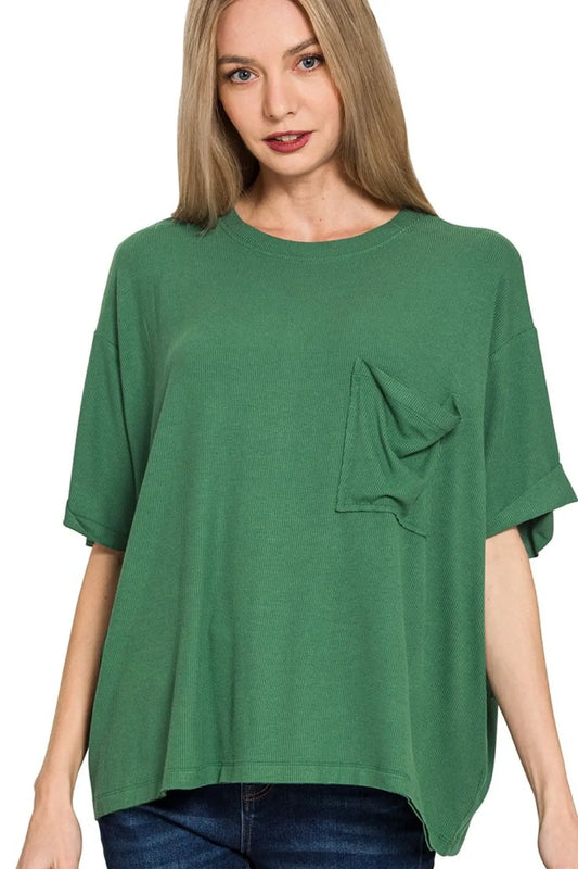 Zenana Oversized Ribbed Round Neck Short Sleeve Tee
