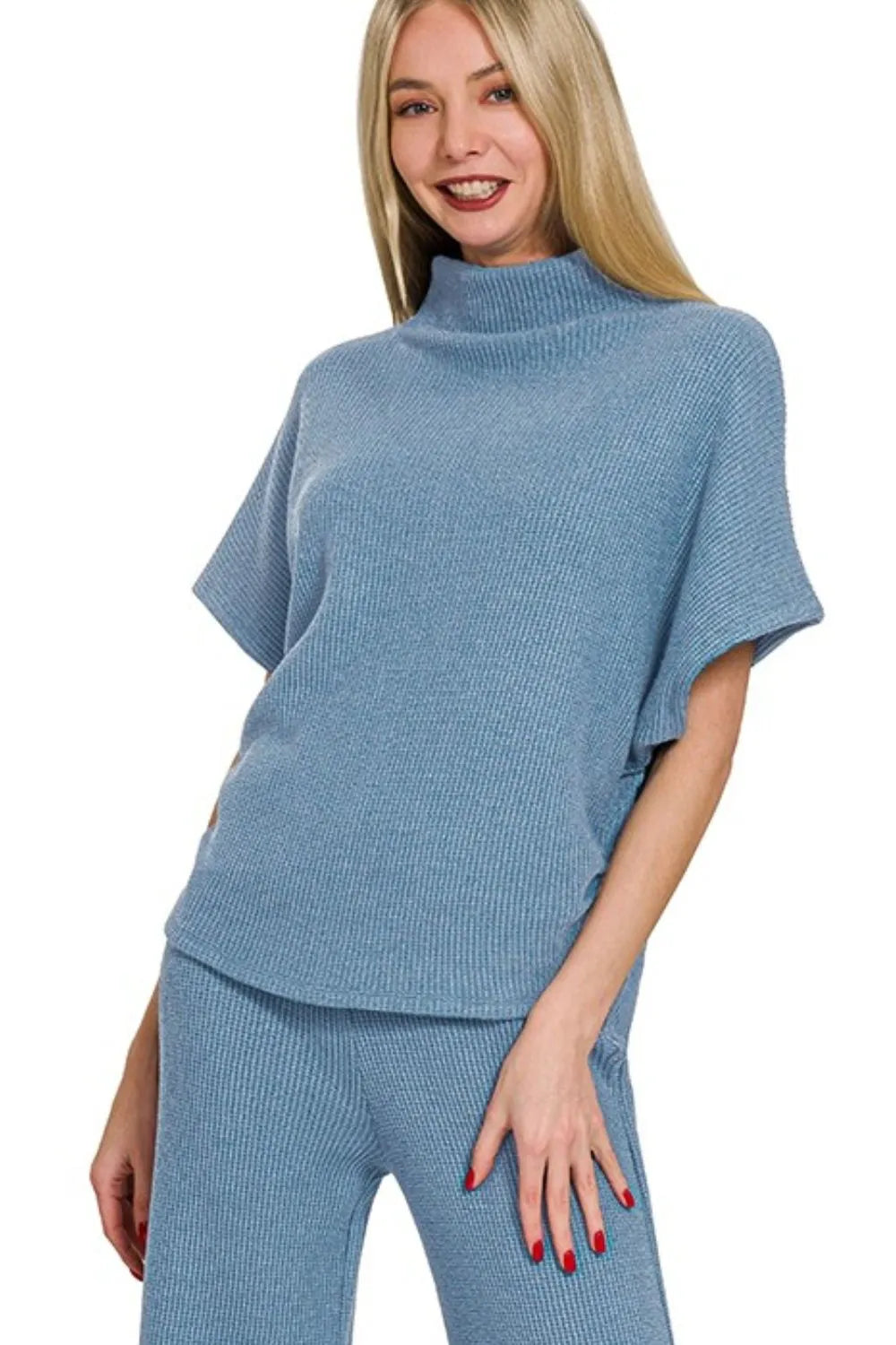Zenana Sweater Mock Neck Top & Long Pants Set
