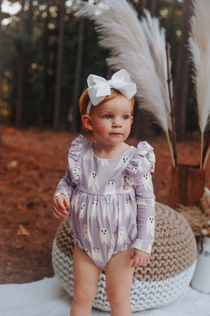 Leah Romper in Purple Girly Ghost | Baby Bubble