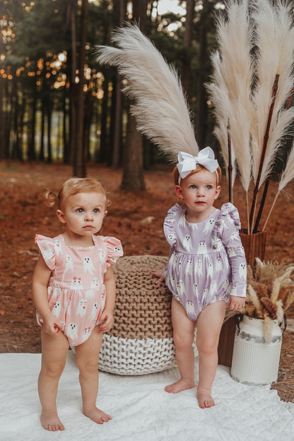 Leah Romper in Purple Girly Ghost | Baby Bubble
