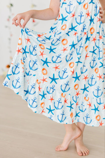 Anchors Away Ruffle Maxi Dress