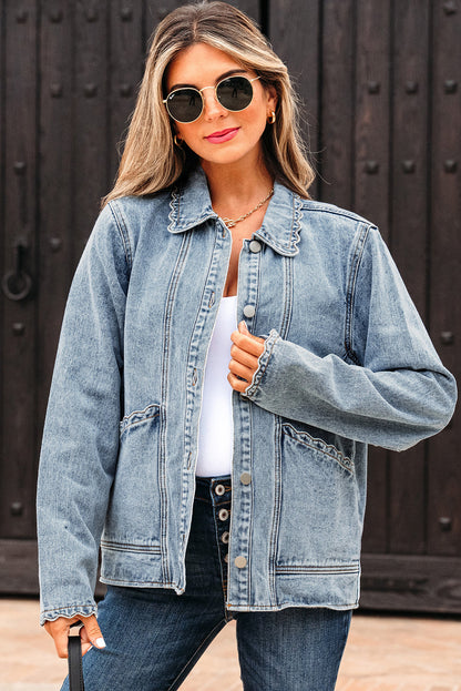 Brooklyn Scallop Trim Button Up Denim Jacket