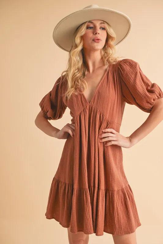 Aemi+Co Tied Back Ruffled Short Sleeve Mini Dress