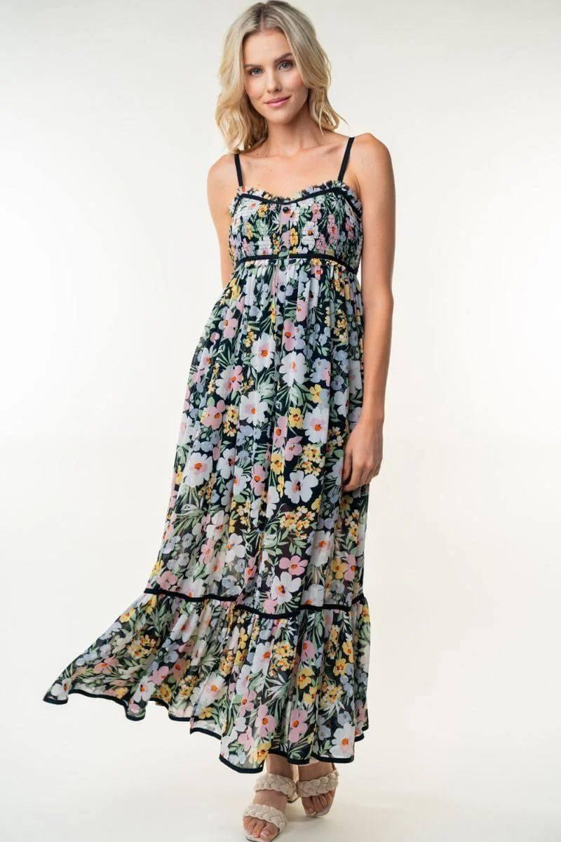 Black Floral Strap Maxi