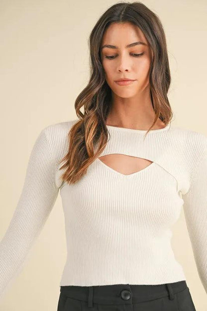 MABLE Cut Out Long Sleeve Ribbed Knit Top