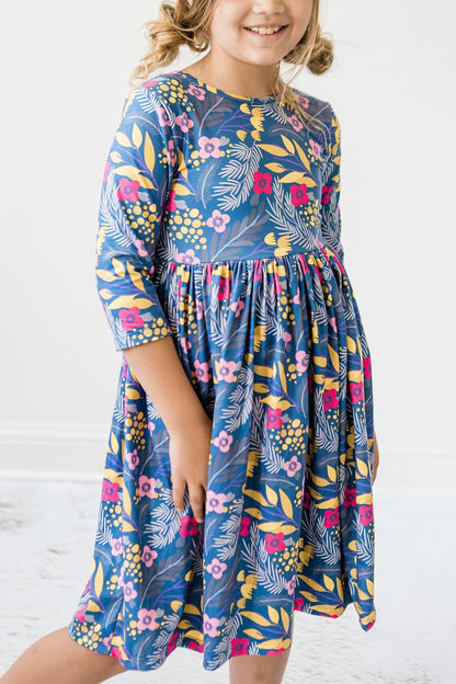 Flora 3/4 Sleeve Pocket Twirl Dress