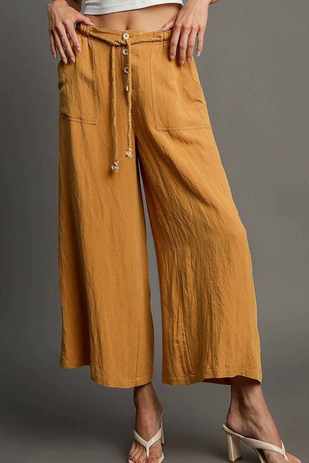 Umgee Full Size Rope Drawstring Wide Leg Pants Plus Size
