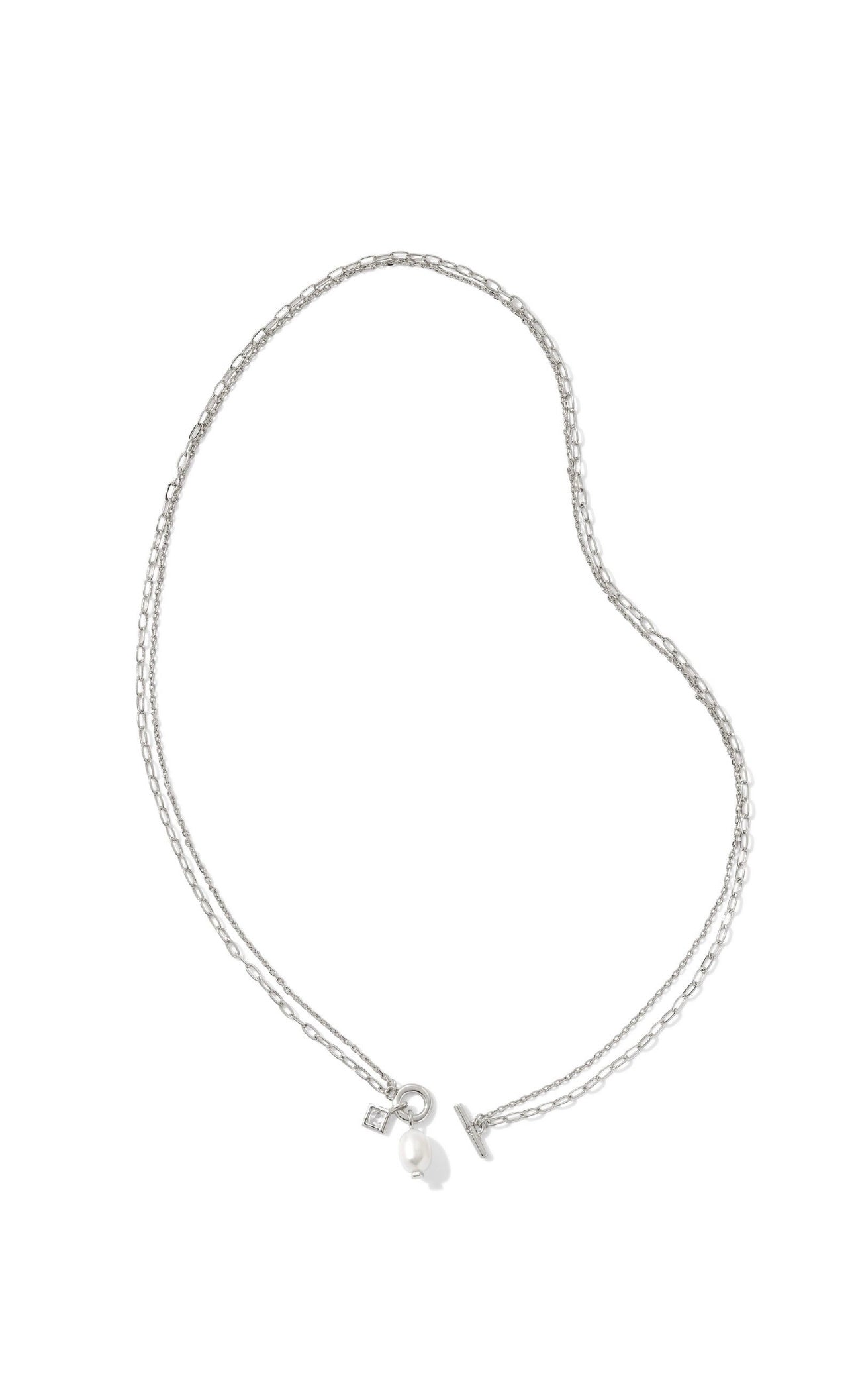 Eve Chain Multi Strand Necklace - Rhodium White Pearl