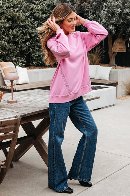 Lilah Lace Patched Raglan Sleeve Loose Fit Sweatshirt