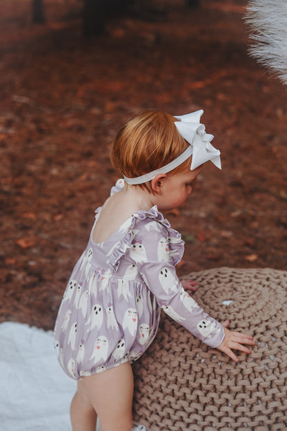 Leah Romper in Purple Girly Ghost | Baby Bubble