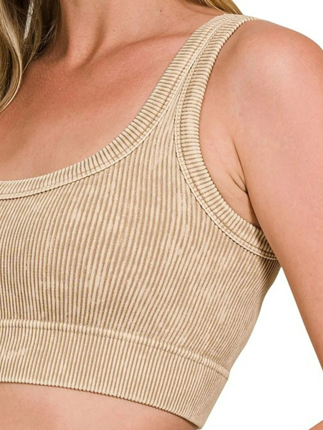 Zenana Washed Ribbed Scoop Neck Seamless Tank Top