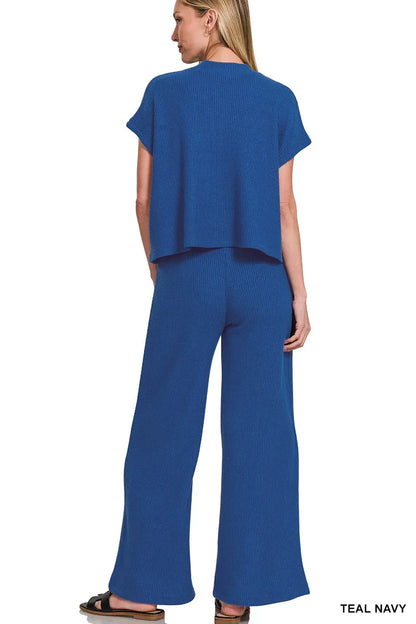 Zenana Sweater Boxy Top & Long Pants Set