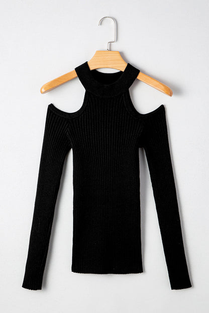 Bailey Ribbed Knit Cold Shoulder Sweater