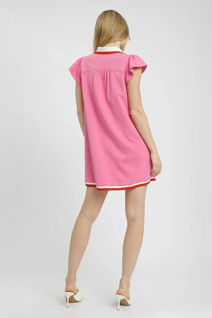 Umgee Contrast Trim Cap Sleeve Mini Dress