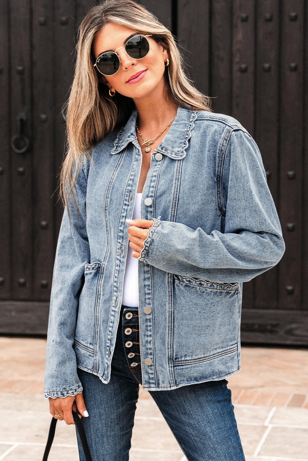 Brooklyn Scallop Trim Button Up Denim Jacket