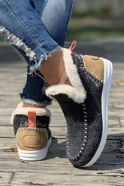 Anna Suede Stitching Plush Lined Anklet Boots