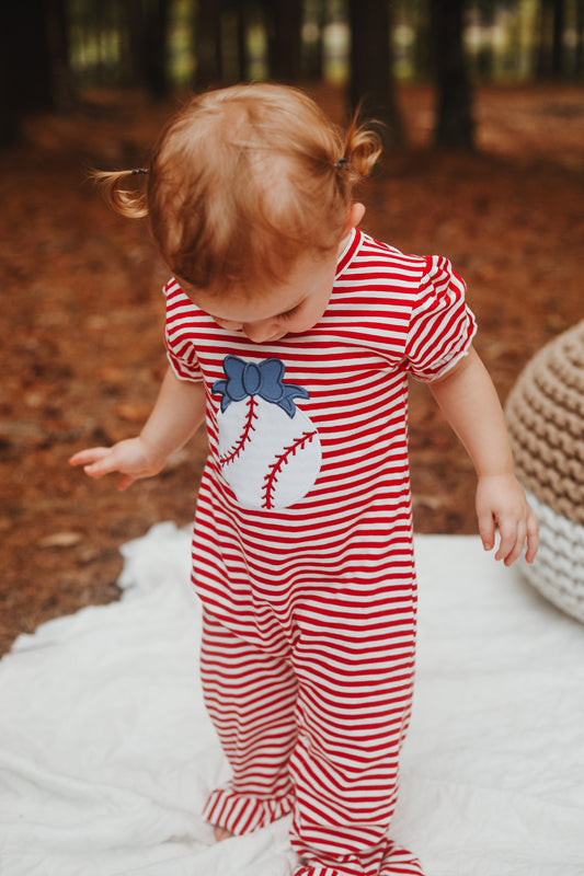 Baseball Applique Girls Romper