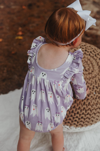 Leah Romper in Purple Girly Ghost | Baby Bubble