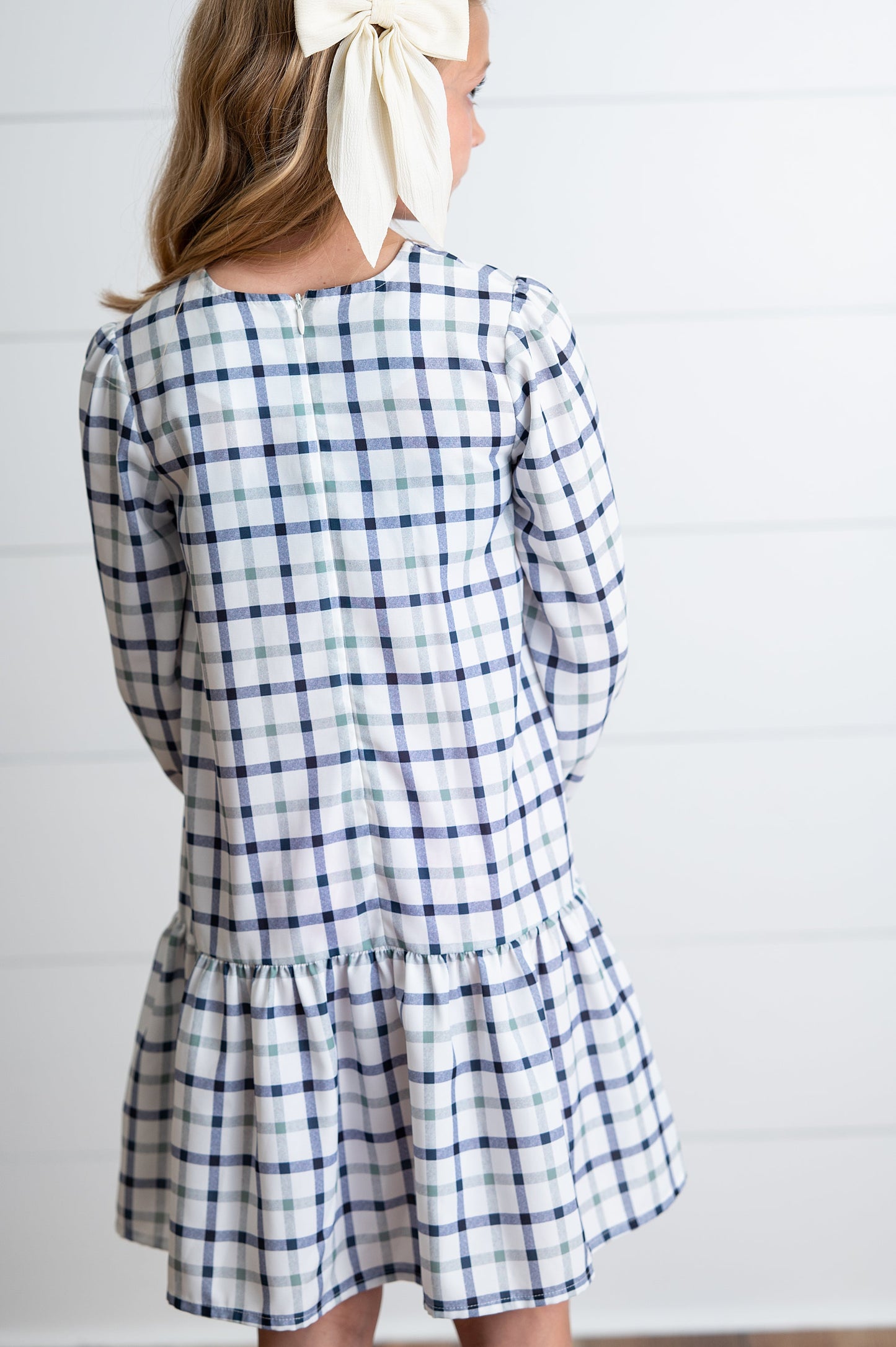Navy and White Plaid Smocked Dress