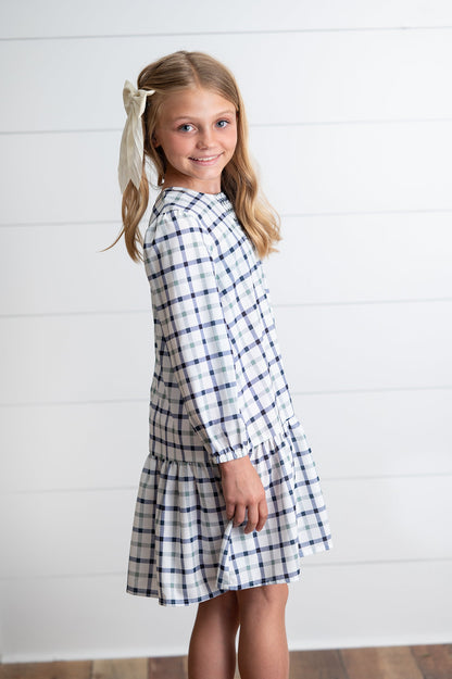 Navy and White Plaid Smocked Dress