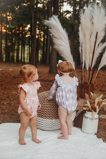 Leah Romper in Purple Girly Ghost | Baby Bubble