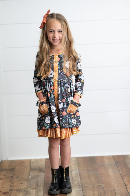 Fall Mustard Pocket Tie Dress