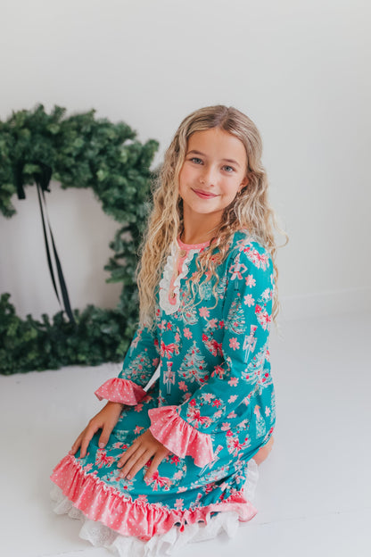 Pink Teal Nutcracker Lounge Gown