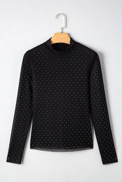 Anastasia Rhinestone Embellished Mesh Long Sleeve Top