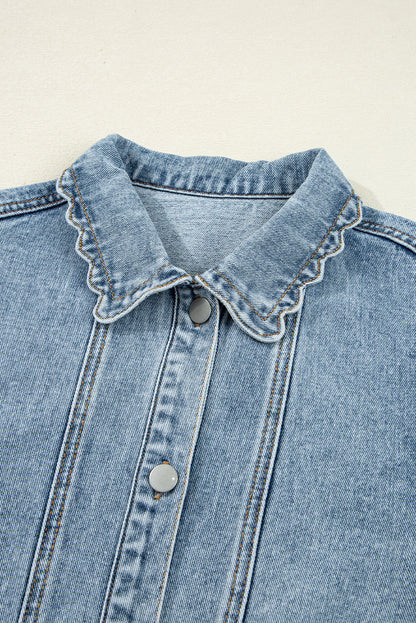 Brooklyn Scallop Trim Button Up Denim Jacket