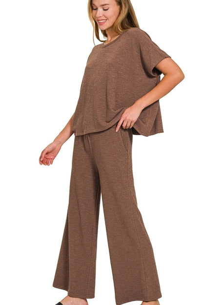 Zenana Cotton Slub Top & Pants Set