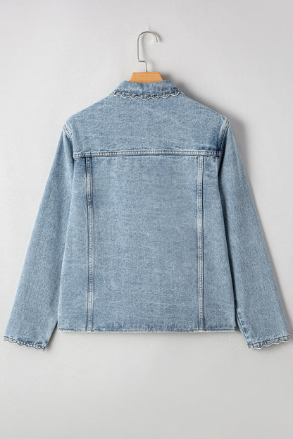 Brooklyn Scallop Trim Button Up Denim Jacket